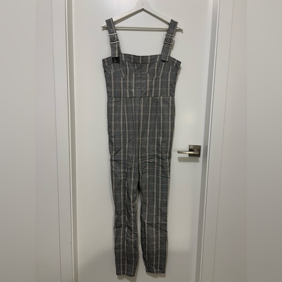 WeWoreWhat Corset Overalls in Grey Plaid - Picture 1 of 10